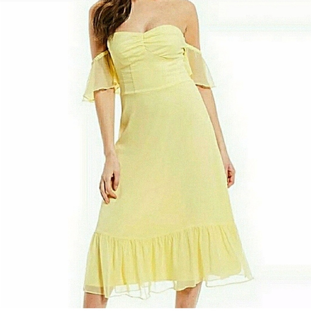Gianni Bini Yellow Off Shoulder Midi TAYLOR Dress Like New! size 12